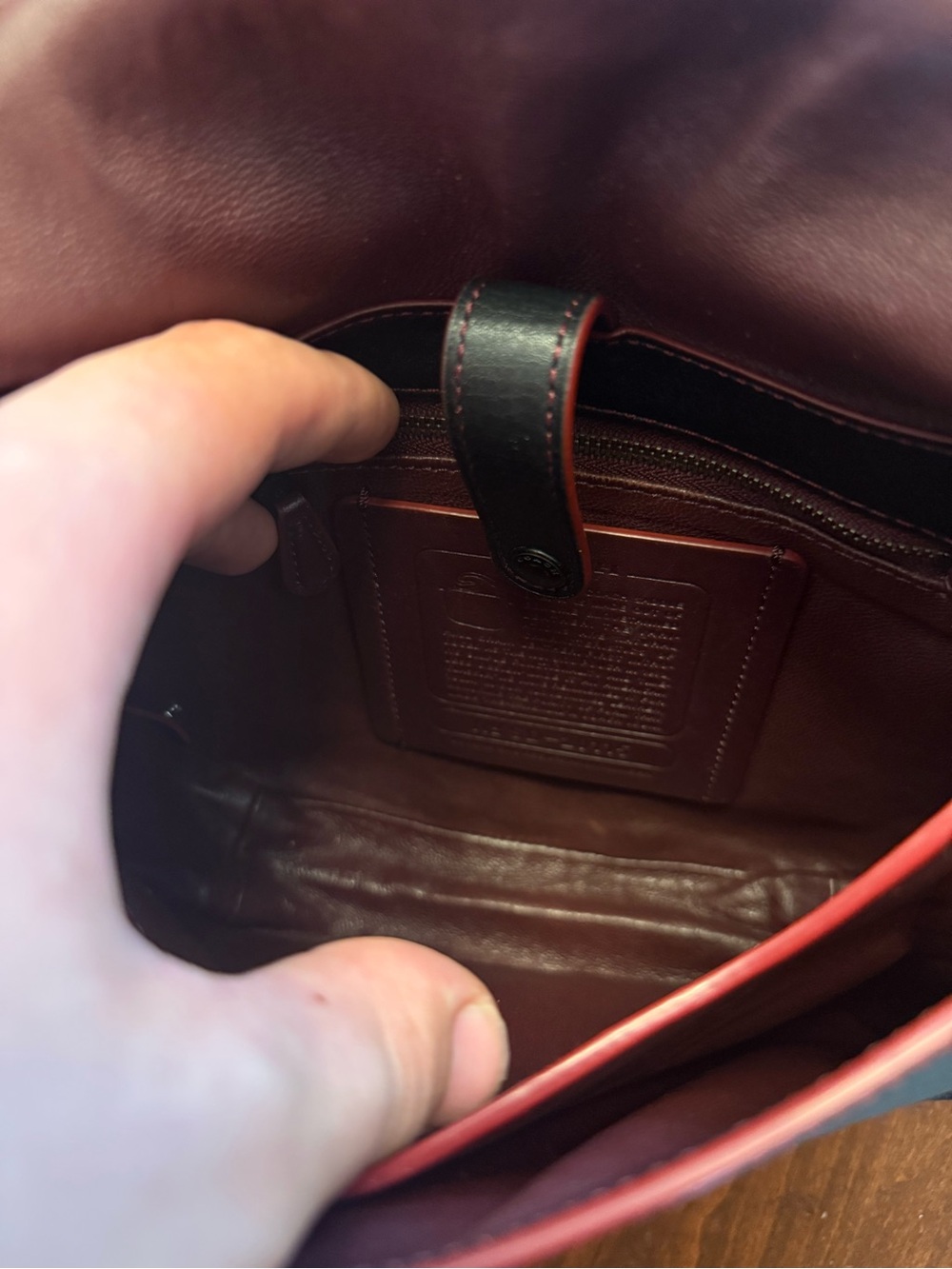 Coach 1941 Glove Tanned Leather Saddle Crossbody Bag in Black with Red Trim USED - Picture 9 of 14